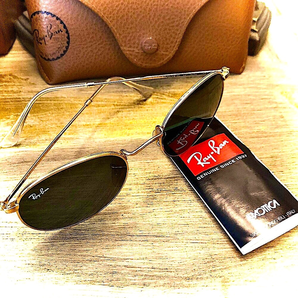 RAY-BAN Round Gold Metal Sunglasses RB3447 Green Lens Case & Cert Unisex NWT